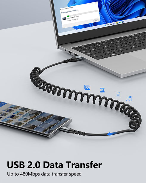 SUNGUY Coiled USB C Cable 3.3FT, USB A to USB C Charger Cable for Car, Android Auto Fast Charging Cord Compatible with