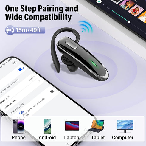 OTOZABU Headset V5.4, 10Hrs 180 Bluetooth Wireless Bluetooth Earpiece with Built-in Dual ENC Mic Talk Time Days Standby