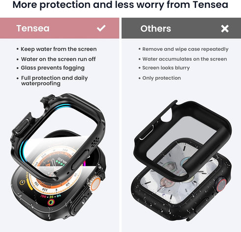Tensea for Waterproof Apple Watch Ultra2/Ultra Screen Protector Case 49mm Accessories, iWatch Protective PC Face Cover Built-in Tempered Glass Film, Sweatproof Bumper for Women Men, 49 mm