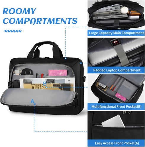 Laptop Bag 17.3 Inch Briefcase, Large Waterproof Case for Men Women Business Office Work, Adjustable Shoulder Messenger