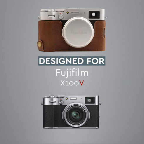 MegaGear MG1895 Genuine Leather Camera Half Case for Fujifilm X100V - Brown
