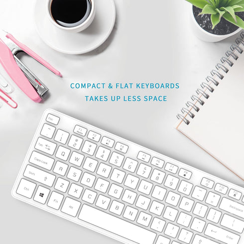 Wired USB Keyboard, Comfortable Quiet Chocolate Keys, Durable Ultra-Slim QWERTY Layout for PC, Windows 11/10/8/7 - White