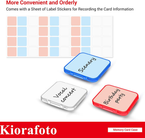Kiorafoto SD Card Case with 36 Pack Clear Plastic Holders for SD SDXC SDHC Cards, Water-Resistant Organizer