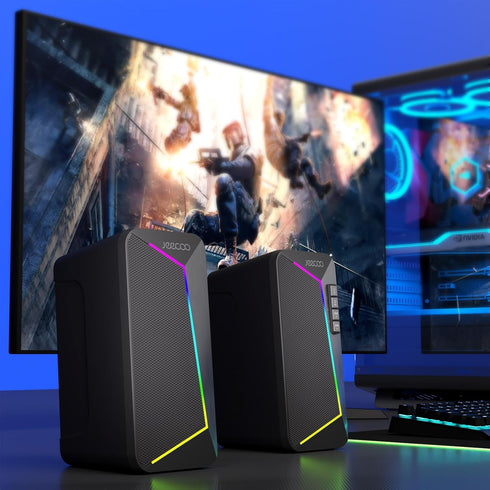 Jeecoo M30 Bluetooth Computer Speakers, PC Gaming Speakers for Desktop with Crisp Stereo Sound, Dynamic LED Modes,