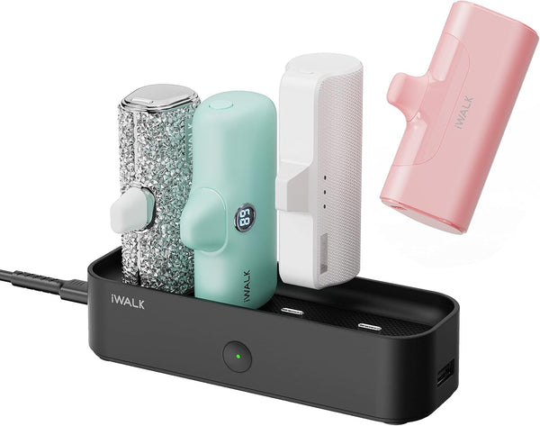 iWALK Charger Station for Portable Chargers - 4500mAh, 4800mAh, 5000mAh Family-Sized USB-C Charging Station, Black