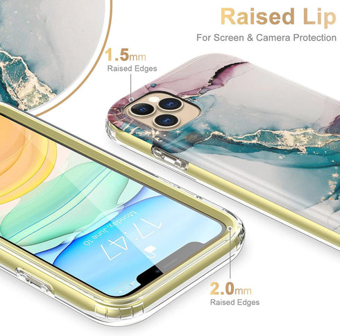 Esdot Compatible with iPhone 12 Pro Max Case, Built-in Screen Protector, Turquoise Pink Marble Design, 6.7"