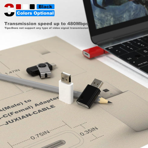 USB to USB-C Female Adapter Pack-2, Compatible with Apple Watch SE/7/8/9/Ultra MagSafe Charger