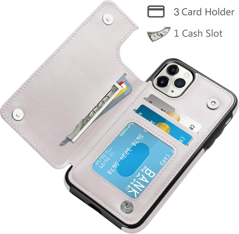 HianDier Wallet Case for iPhone 11 Pro MAX, Slim Protective Flip Folio with Credit Card Slot, White