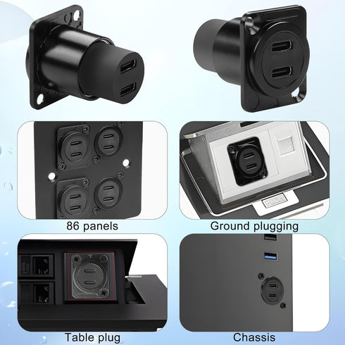 QIANRENON Dual USB C 3.1 Panel Mount Adapter - 10Gbps Type C Female to Female Connector