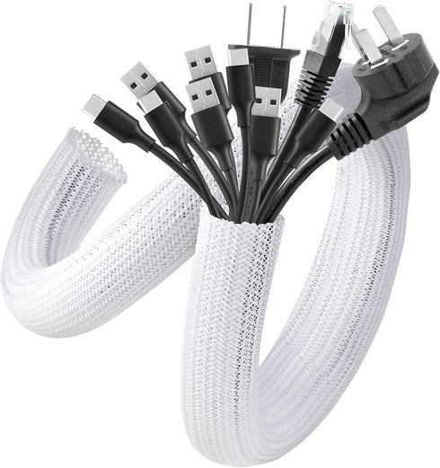 AGPTEK Cable Management Sleeve Cover, 2Pack 5ft, Cord Management System for Wires, White