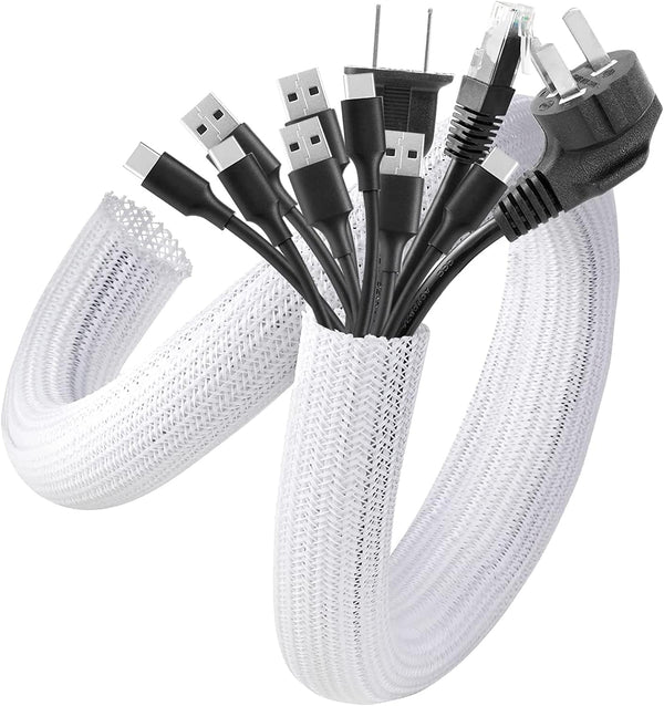 AGPTEK Cable Management Sleeve Cover, 2Pack 5ft, Cord Management System for Wires, White