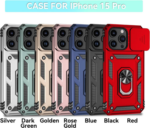 Hitaoyou Compatible with iPhone 15 Pro Case, iPhone 15 Pro Case with Camera Cover & Kickstand Military Grade Shockproof Heavy Duty Protective with Magnetic Car Mount Holder Case for iPhone 15 Pro 6.1