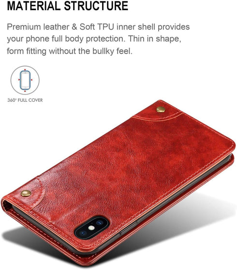 SINIANL iPhone XR Case, Leather Wallet Folio Book Design Flip Cover with Stand and ID Slot for iPhone XR