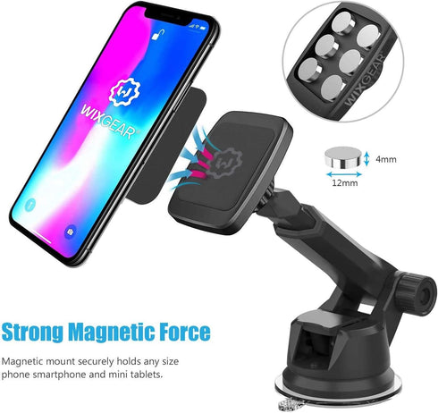 WixGear Universal Magnetic Car Mount Holder, Windshield and Dashboard Mount for Cell Phones and Tablets with Long Arm