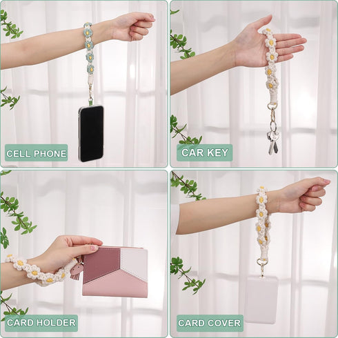 2 PCS Boho Macrame Phone Wrist Strap, Cute Cell Phone Lanyard with Tether Tab for Women Girls (White+Green)