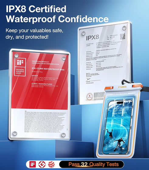 TORRAS IPX8 Waterproof Phone Pouch, Floating Underwater Screen Touchable Case with Lanyard for iPhone 15 Pro Max 14 13
