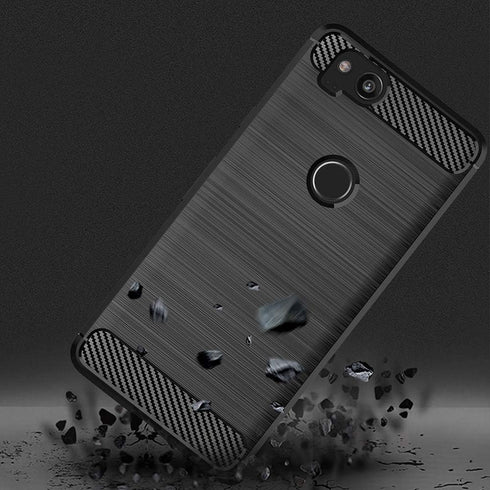 Asuwish Compatible Google Pixel 2 Case, Tempered Glass Screen Protector, Soft Silicone Cover, Carbon Fiber Navy