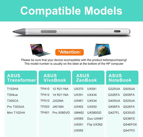 Stylus for ASUS Zenbook Flip/Pro/Vivobook, MPP 2.0 Tilt-Active Pen with 4096 Levels of Pressure Sensitivity, Silver