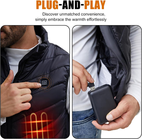 10000mAh Heated Vest Battery Pack, 5V/2A Power Bank for Heating Vests, Jackets, Coats, Hoodies (Not for 7.4V Heated
