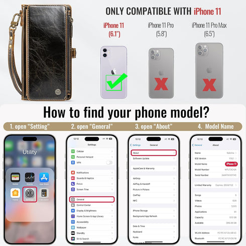 Defencase iPhone 11 Wallet Case, RFID Blocking Card Holder for Women and Men, PU Leather Magnetic Snap Flip Case, Coffee