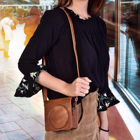 PU Leather Camera Bag with Shoulder Strap for Fujifilm Instax SQ6 (Brown) Protective Case
