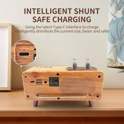 Retro Bluetooth Speaker, Vintage Radio with Natural Wood, 20W Dual Speakers Stereo, U Disk/TF Card/Aux Music Player,