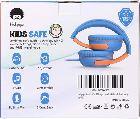 Shop rockpapa Share 1 Kids Headphones: Wired, Microphone, 85dB/94dB Volume Limit, Foldable, Cute for School/Travel,