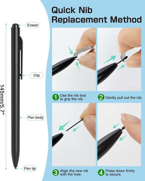 EMR Stylus Compatible with Remarkable 2, Digital Pen with Eraser, 4096 Pressure Levels, Palm Rejection, Tilt Support