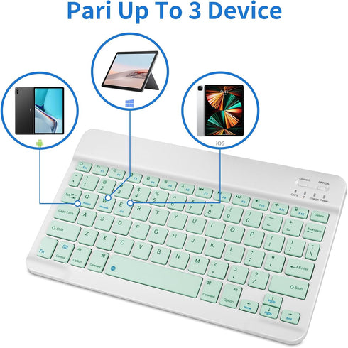 Portable Mini Wireless Bluetooth Keyboar for Apple iPad iPhone Samsung Tablet Kindle Fire HD 10/8/Fire Max 11 Keyboard 10-Inch Green