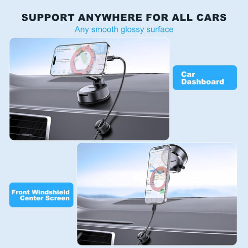 MOKPR 16 15 14 13 12 Car Phone Holder for Magsafe, Vacuum Magnetic Car Phone Mount Foldable Hands-Free Suction Cup