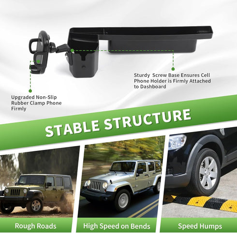 Multi-Mount Metal Road Passenger Phone Holder - Fit for 2007-2010 Jeep Wrangler JK JKU, Phone Mount Storage Tray
