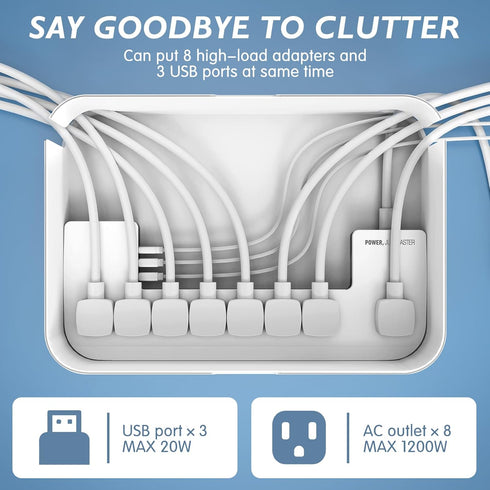 Power Strip with Cable Management Box, Redagod Surge Protector 8 Outlets and 3 USB Ports, 6.6 ft Flat Plug Extension