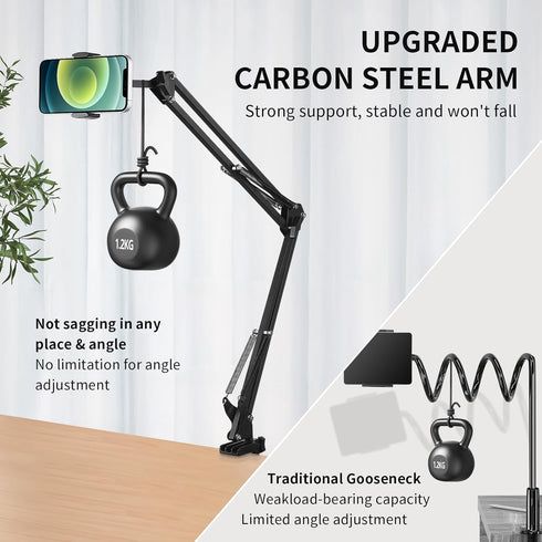 Phone Holder for Desk and Bed, Adjustable Clamp Clip Flexible Stand for iPhone, Samsung, Google Pixel, Moto (Black)