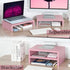 TEAMIX Pink Monitor Stand Riser - 2 Pack Wood 2 Tier Adjustable Stand for Dual Monitors, Laptop, PC