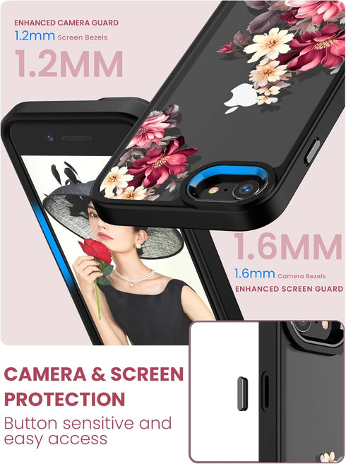 Dretal Case for iPhone SE 2022/2020, iPhone 8/7, Military Grade Drop Tested, Slim Flower Protective Cover, Safflower