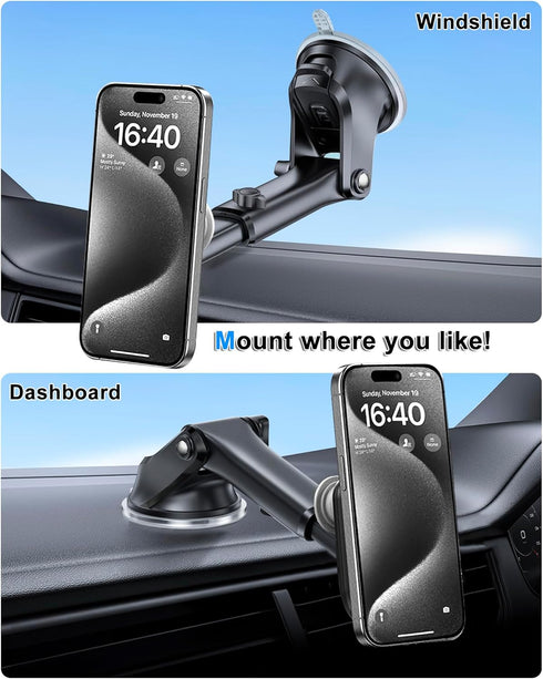Dashboard Windshield Car Phone Holder for Pop Socket, Powerful Suction Cup Mount Fits All Smartphones