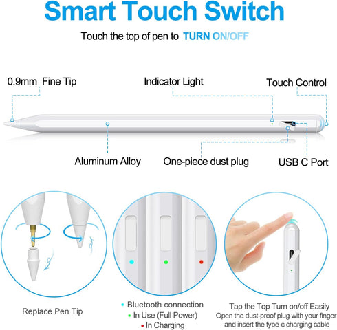 Apple Pencil Stylus Pen for iPad 2018-2024, Compatible with iPad Pro 11/12.9 inch, iPad Air 2024, Black