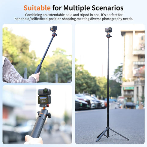 VRIG 55" 6/ 360 13 55 inches AC-71 Action Camera Selfie Stick Tripod for DJI Osmo Action Osmo Nano, Dual-Direction