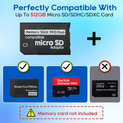 Memory Stick PRO Duo Adapter, Micro SD/SDHC/SDXC to Memory Stick PRO Duo Compatible with Sony Camera
