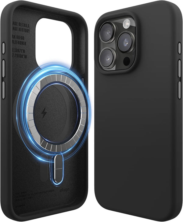 elago Magnetic Silicone Case for iPhone 15 Pro, 6.1 Inch Compatible with All MagSafe Accessories - Black