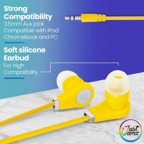 30 Pack Multicolored Earbuds | Disposable 3.5mm Stereo In-Ear Headphones for School, Classroom, Library Use