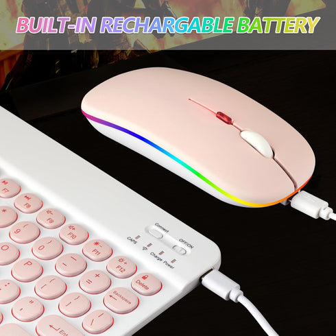 Bluetooth Keyboard and Mouse Combo for iPad, Rechargeable Wireless with 7-Color Backlit Compatible with iPad/iPhone