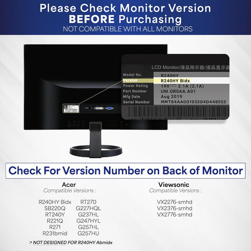 VIVO Quick Attach VESA Adapter Plate for Acer and Viewsonic Monitors, VESA up to 100x100, MOUNT-AR240H