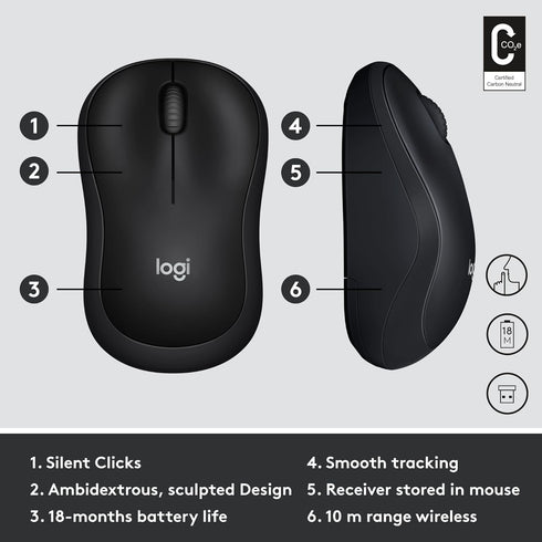 Logitech M220 Wireless Silent Mouse in Sleek Black