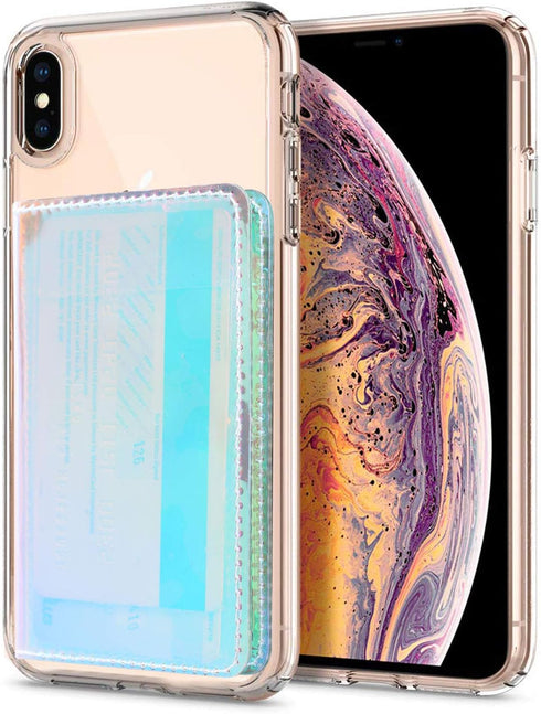 CheapSunday ID Card Holder for Back of Phone Leather Phone Wallet Stick On with Stand Flip Waterproof Leather Adhesive Wallet for Most Cellphones (Transparent)