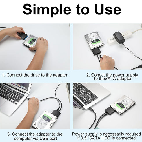 SATA to USB 3.0 Adapter, External Hard Drive Converter Cable for 2.5" 3.5" HDD, SSD with Power Supply