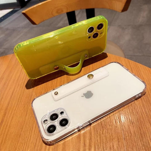 siduater Strap Holder Case for 6.7" iPhone 15 Pro Max with Kickstand, Shockproof Translucent PC Back Cover