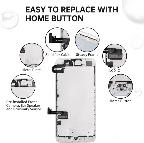 iPhone 7 Plus White Screen Replacement 5.5" with Home Button Assembly, Front Camera, Earpiece Frame, Repair Kit