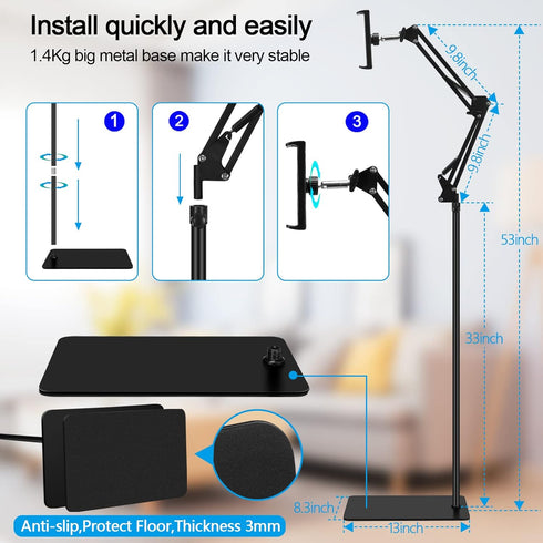 SAMHOUSING 360-degree 4.7~12.9 Inch-Screen Tablet Floor Stand, Adjustable Universal Rotatable Metal Tablet Holder