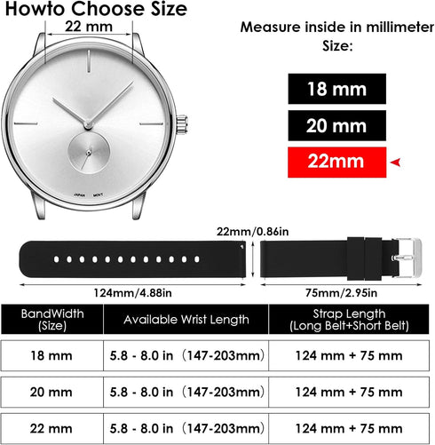 2 Pcs Silicone Watch Bands, Quick-Release Waterproof Soft Watch Straps with Silver or Gold Stainless Steel Buckle Compatible with Smart Watch Sport Watch Wrist Straps